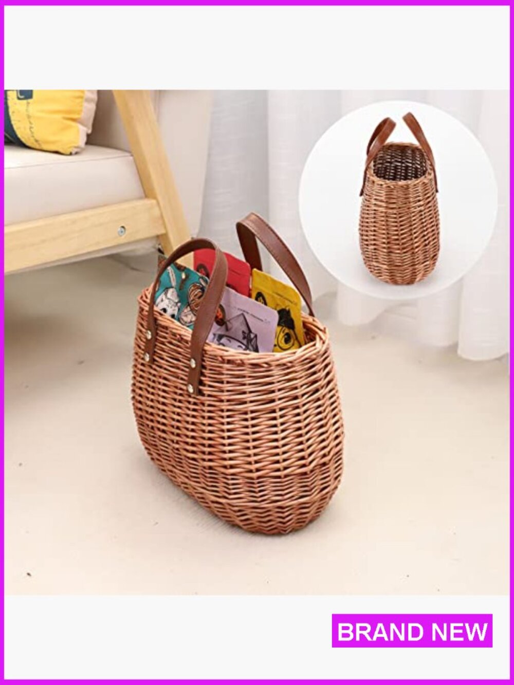 Straw Woven Tote Bag Handmade Rattan Hobo Summer Beach Shopping Classic Vintage - Picture 5 of 7